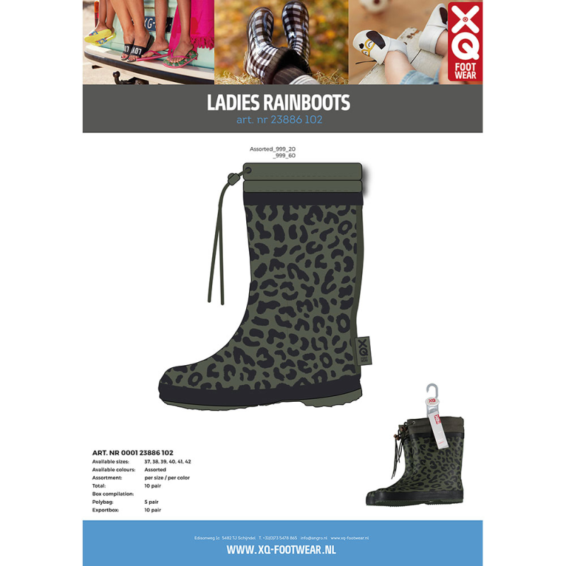 XQ Dames Regenlaars 000123886102 (fleecevoering) (Outlet) | Groen Print | 40