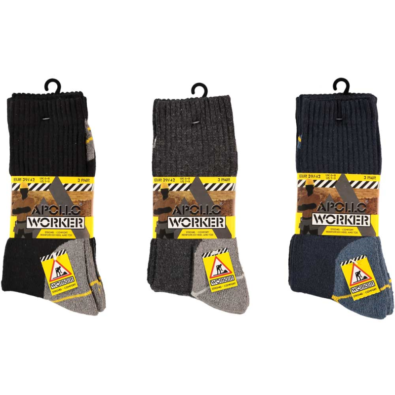 Apollo 000122430000 Worker Sokken (Outlet) | Assorti| 1 bundel (3 paar) | 39-42