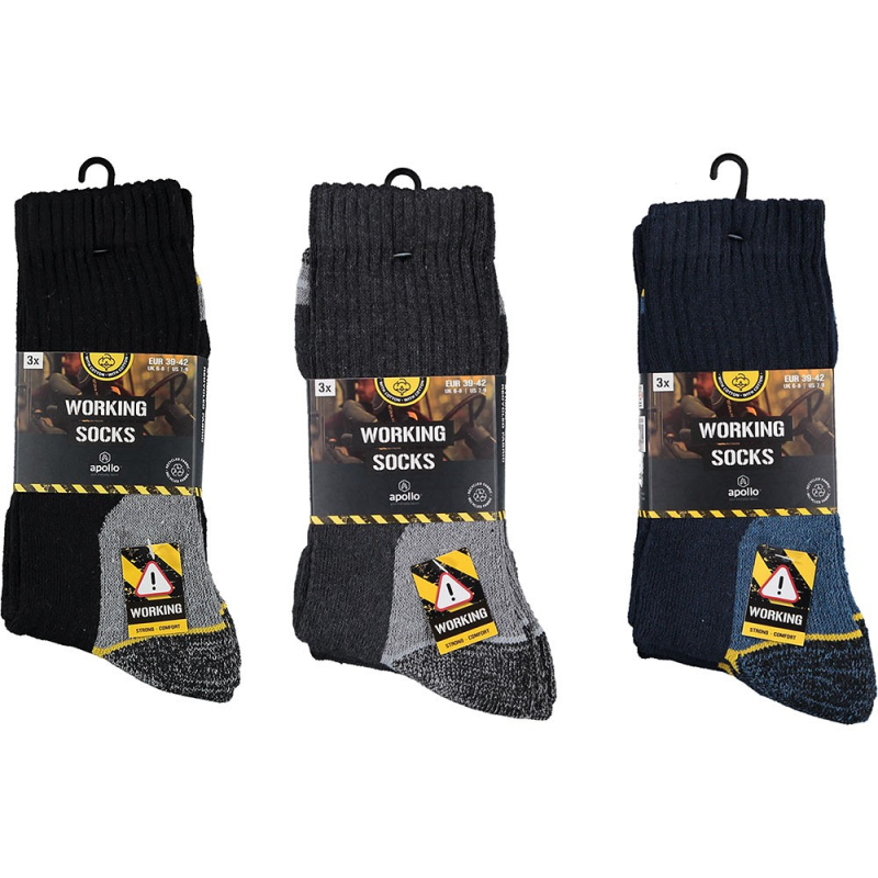 Apollo 000122430000 Worker Sokken (Outlet) | Assorti| 1 bundel (3 paar) | 39-42