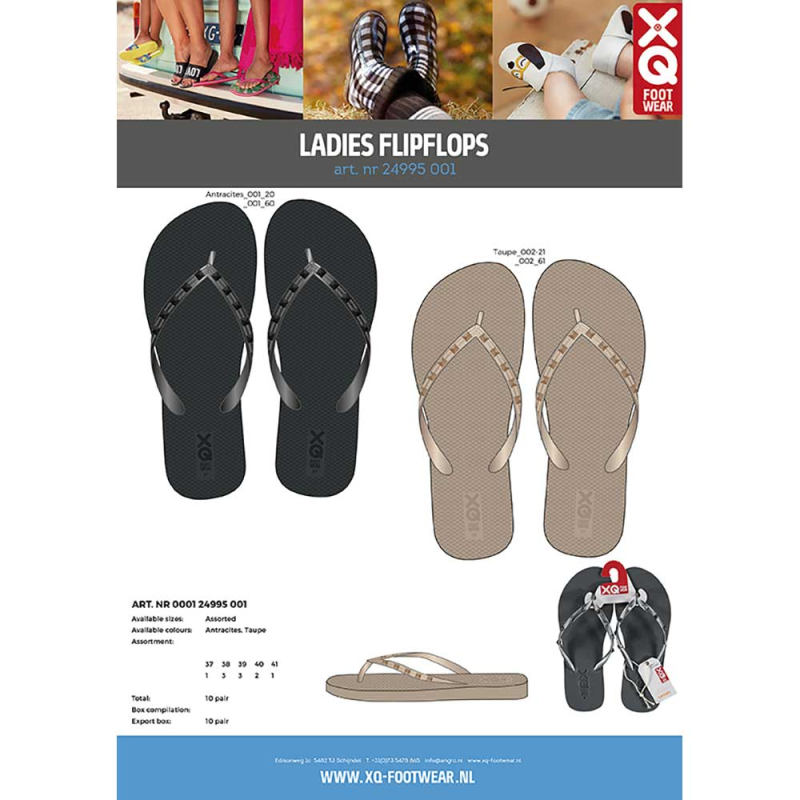 XQ Dames Teenslippers 000124995001 (Outlet) | Antraciet | 10 Paar | 37-38-39-40-41 (13321)
