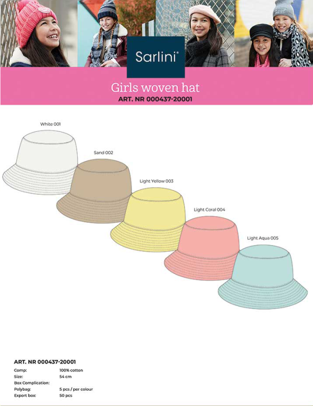 Sarlini Meisjes Hoed 000437-20001 (Outlet) | Zand | 5 Paar | One size