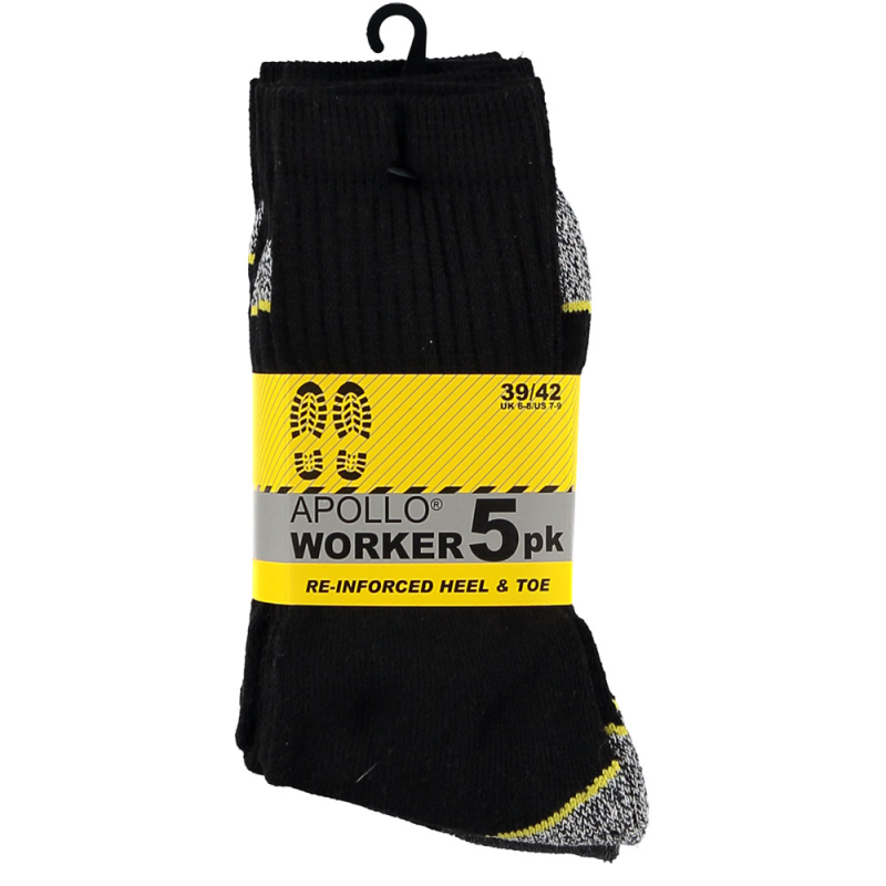 Apollo Werksokken 5-Pack 000122436000 (Outlet) | Zwart | 39/42 (24 packs)